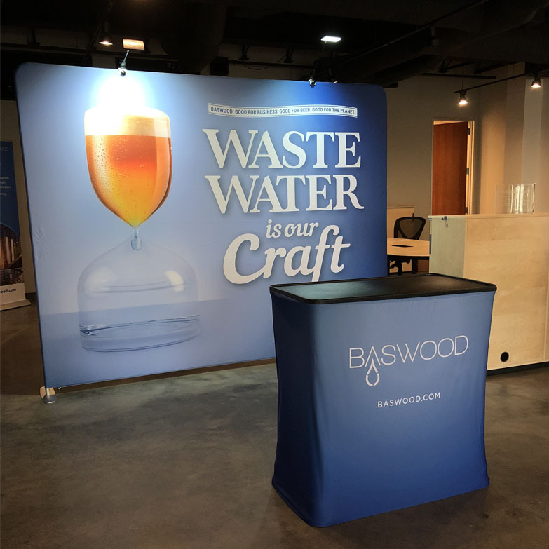 Custom tension fabric trade show display for Baswood Brewing